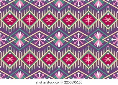 Colorful ethnic seamless pattern design for wallpaper, background, fabric, curtain, carpet, clothing, and wrapping.
