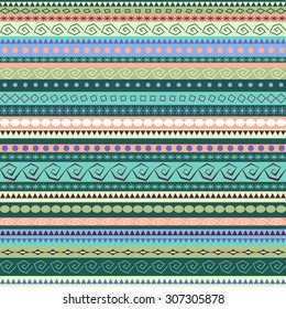 Colorido diseño de patrón étnico sin fisuras con tiras de Vertical. Ilustración vectorial