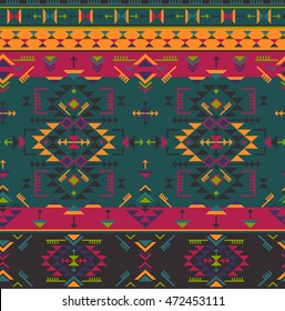 Colorful ethnic seamless pattern with geometric shapes. Tribal ornate abstract endless background. Stylish trendy fabric. Vector illustration