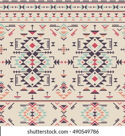 Colorful ethnic seamless pattern with geometric shapes. Tribal ornate abstract endless background. Stylish trendy fabric. Vector illustration.