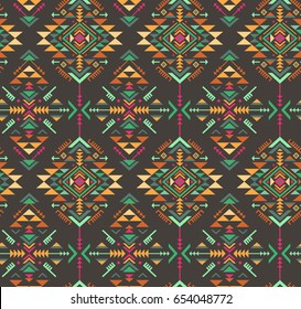 Colorful ethnic seamless pattern with geometric shapes. Tribal ornate abstract endless background. Stylish trendy fabric. Vector illustration.
