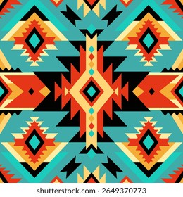 Colorful ethnic seamless pattern. Vibrant geometric design inspired by traditional native american patterns, ideal for textile, fabric, decorative projects