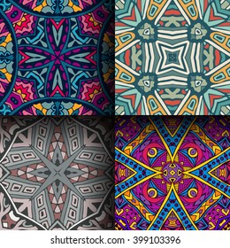 colorful ethnic seamless patterns. Tribal geometric background. Stylish trendy fabric. Modern abstract wallpaper. 
