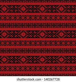 colorful ethnic seamless striped pattern background in red and black colors, vector illustration