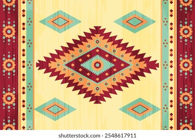 Estilo de decoração colorido do sudoeste étnico. Ornamento geométrico boho. Padrão sem emenda do vetor. Cobertor mexicano, tapete. Ilustração de tapete tecido, Navajo tribal vetor sem emenda padrão. Nativo Americano