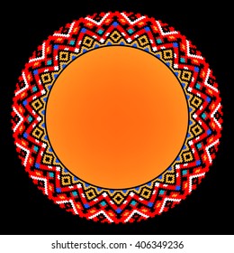 Colorful ethnic sun geometric aztec circle ornament, vector frame