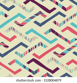 Colorful ethnic tribal chevron pattern handdrawn. Great for textiles, folk wallpaper, backgrounds, invitations, packaging design. wrapping. Vector pattern design.
