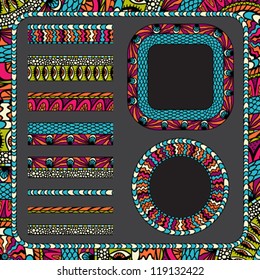 Colorful ethnicity collection ornamental stripes and frames.