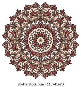Colorful ethnicity round ornament, mosaic vector stained glass