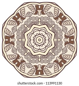 Colorful ethnicity round ornament, mosaic vector stained glass