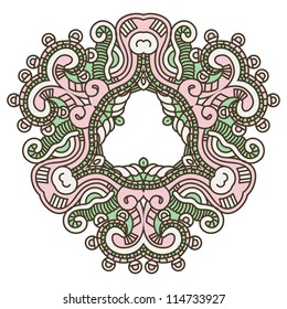 Colorful ethnicity round ornament, mosaic vector stained glass