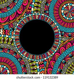 Colorful ethnicity round ornament, mosaic vector background.