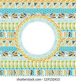 Colorful ethnicity round ornament, mosaic vector background.