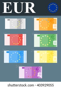 Colorful euro banknotes. Flat design vector illustration.