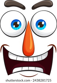 Colorful, exaggerated cartoon face with a funny expression