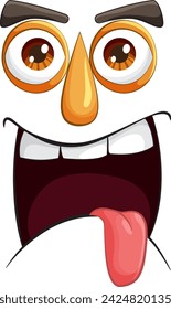 Colorful, exaggerated cartoon face with playful expression