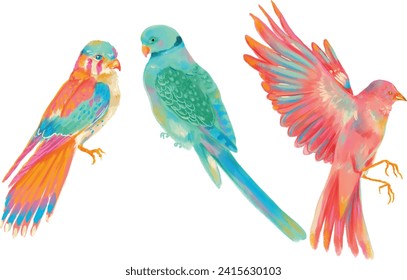 coloridas aves exóticas vector acuarela 