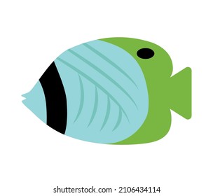 Colorful exotic fish side view on white background flat vector illustration