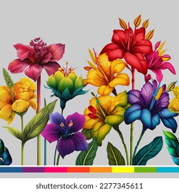 Colorful exotic flowers separated on a light background. Seamless vector illustration.