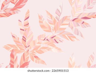 Farbige exotische Blätter nahtlose Muster Vektor. Künstlerische Blumenfeder-T-Shirt Stoffdruck. Hawaiianischer Strauß Blätter endlose Muster. Exotische Flora-Elemente.