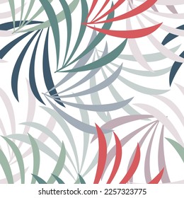 Colorful exotic palm leaves seamless pattern vector. Abstract branches, jungle tropical floral backdrop illustration. Wallpaper, background, fabric, textile, print, wrapping paper or package design.