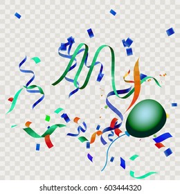 Colorful explode confetti with balloons and ribbons on transparent square background use for birthday,carnival,celebration,anniversary and holiday party texture.Vector illustration eps10.