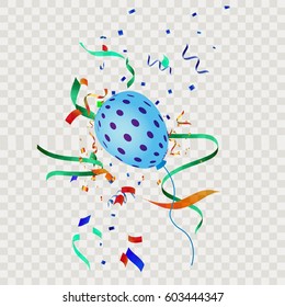 Colorful explode confetti with balloons and ribbons on transparent square background use for birthday,carnival,celebration,anniversary and holiday party texture.Vector illustration eps10.