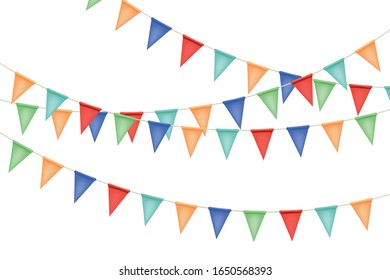 Colorful explode confetti with buntings and ribbons.