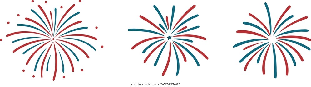 colorful exploding fireworks, festival party celebration fireworks vector art illustration