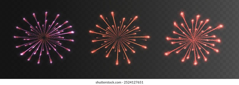 Colorful exploding fireworks in the sky - celebration card, festival banner. Vector.