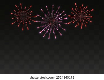 Fuegos artificiales coloridos que explotan en el cielo - tarjeta de la celebración, Anuncio del festival. Vector.
