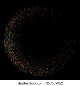 Colorful explosion of confetti circle. Colorful  texture ring on black background. Design element. Vector illustration,eps 10.