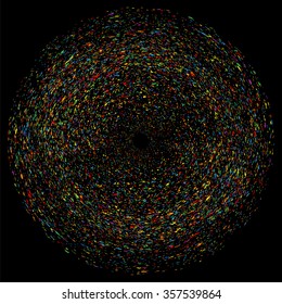 Colorful explosion of confetti circle. Colorful  texture ring on black background. Design element. Vector illustration,eps 10.
