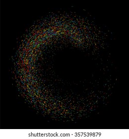 Colorful explosion of confetti circle. Colorful  texture ring on black background. Design element. Vector illustration,eps 10.