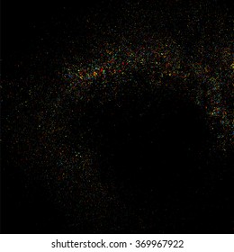 Colorful explosion of confetti. Colored stains and blots. Grainy abstract  colorful texture isolated on black background.  Vector illustration,eps 10.