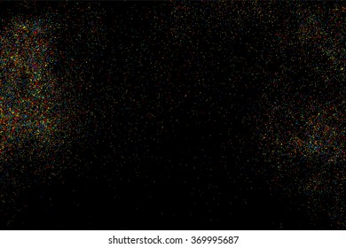 Colorful explosion of confetti. Colored stains and blots. Grainy abstract  colorful texture isolated on black background.  Vector illustration,eps 10.