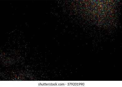 Colorful explosion of confetti. Colored stains and blots. Grainy abstract  colorful texture isolated on black background.  Vector illustration,eps 10.