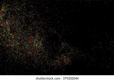 Colorful explosion of confetti. Colored stains and blots. Grainy abstract  colorful texture isolated on black background.  Vector illustration,eps 10.