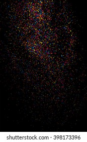 Colorful explosion of confetti. Colored stains and blots. Grainy abstract  colorful texture isolated on black background.  Vector illustration,eps 10.