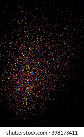 Colorful explosion of confetti. Colored stains and blots. Grainy abstract  colorful texture isolated on black background.  Vector illustration,eps 10.