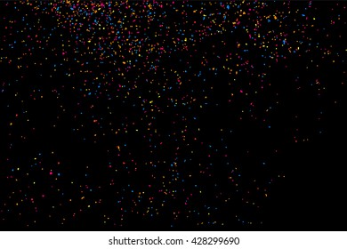 Colorful explosion of confetti. Colored stains and blots. Grainy abstract  colorful texture isolated on black background.  Vector illustration,eps 10.