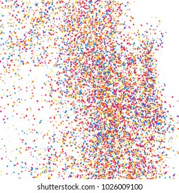 Colorful explosion of confetti. Grainy abstract  multicolored texture isolated on white background. Flat design element. Vector illustration,eps 10.

