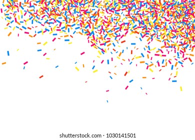 Colorful explosion of confetti. Grainy abstract  multicolored texture isolated on white background. Flat design element. Vector illustration,eps 10.