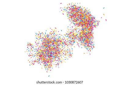 Colorful explosion of confetti. Grainy abstract  multicolored texture isolated on white background. Flat design element. Vector illustration,eps 10.