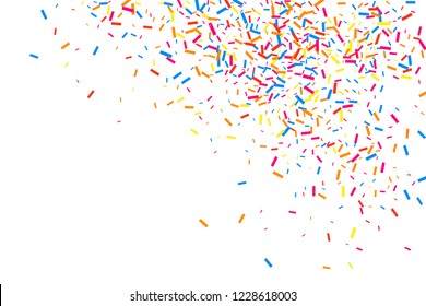 Colorful Explosion Of Confetti. Grainy Abstract Multicolored Texture Isolated On White Background. Flat Design Element. Vector Illustration, Eps 10.