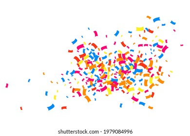 Colorful Explosion Of Confetti. Grainy Abstract Multicolored Texture Isolated On White Background. Flat Design Element. Vector Illustration, Eps 10.