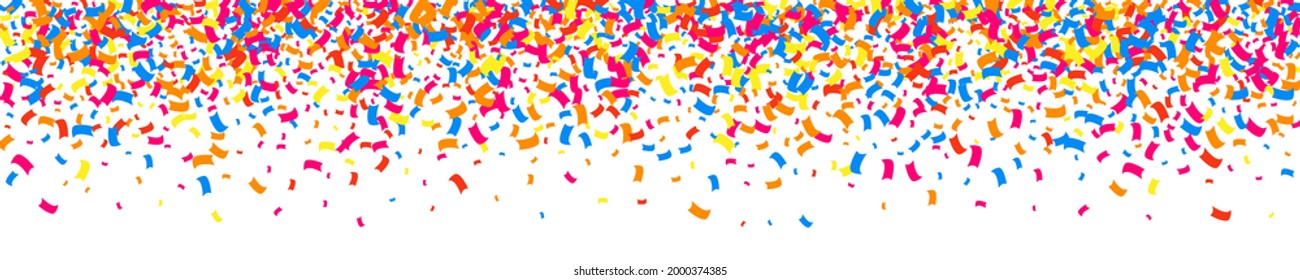 Colorful Explosion Of Confetti. Grainy Abstract Multicolored Texture Isolated On White. Panoramic Background. Wide Horizontal Long Banner For Site. Vector Illustration, Eps 10.  