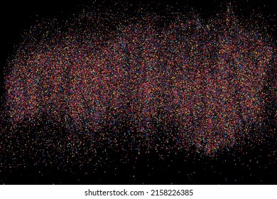 Colorful explosion of confetti. Grainy abstract multicolored texture isolated on black background. Flat design element. Vector illustration,eps 10.