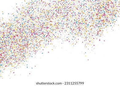 Colorful Explosion Of Confetti. Grainy Abstract Multicolored Texture Isolated On White Background. Flat Design Element. Vector Illustration, Eps 10.