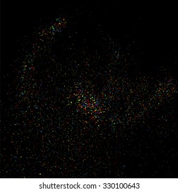 Colorful explosion of confetti. Grainy abstract  colorful texture on a black background. Design element. Vector illustration,eps 10.